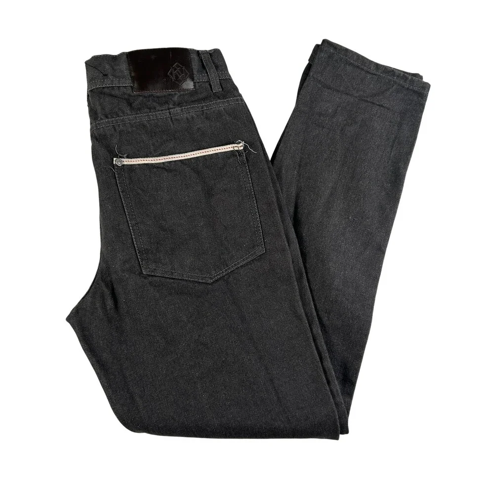 Kayden.K Jeans Mens 30x30 Charcoal Gray Tapered Selvedge Denim Zip Back Pockets